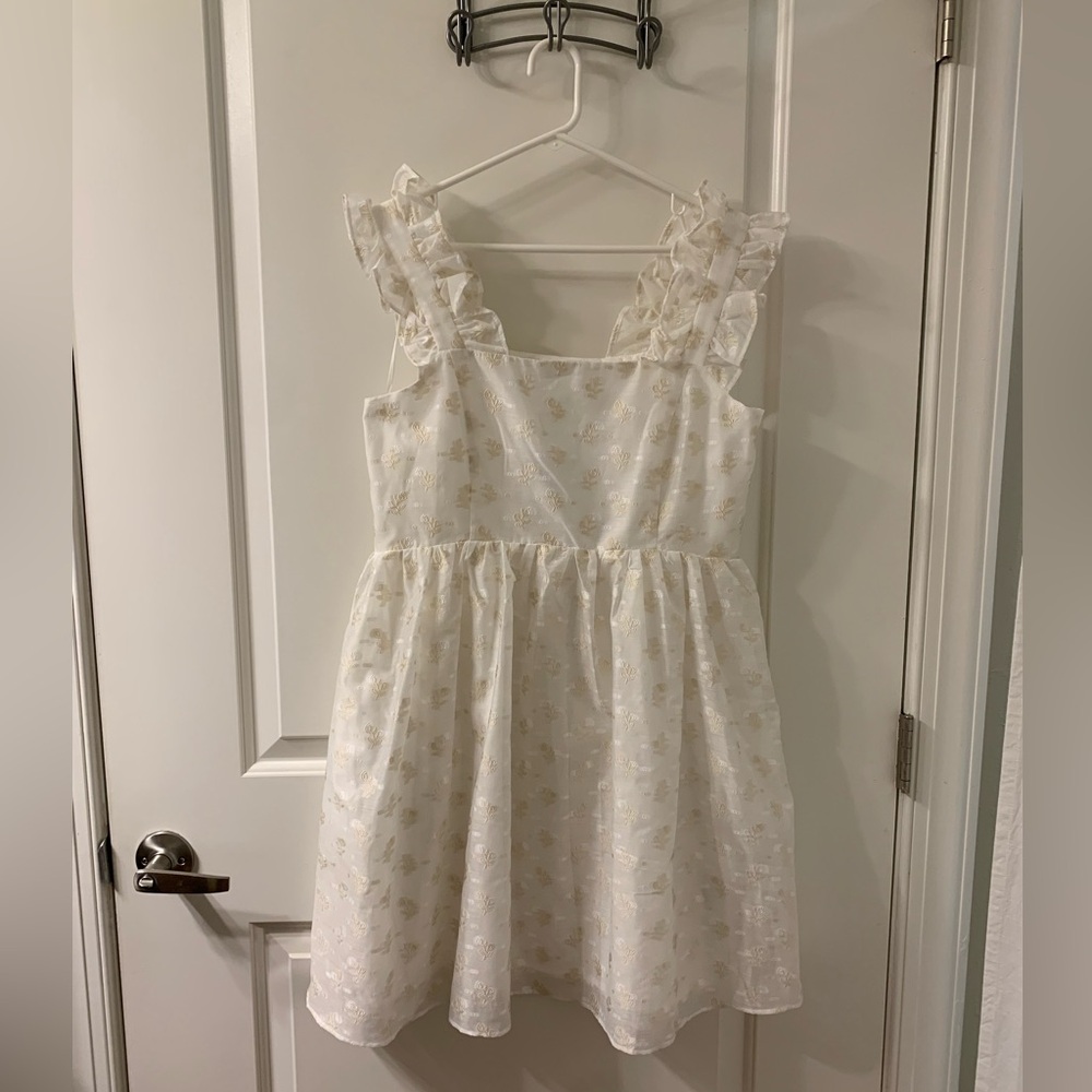 English Factory Sleeveless Ruffle Embroidered Babydoll Dress, size large